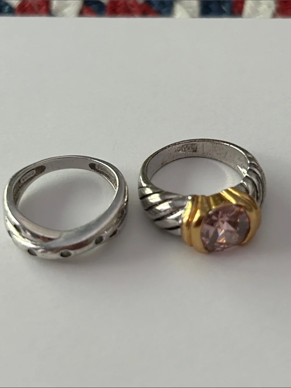 Costume jewelry. Silver and Gold-Tone Ring with Pink Stone - Women Jewelry